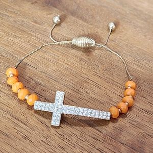 Stunning Orange and Gold Rhinestones Cross Bracelet